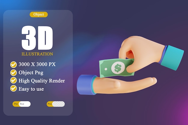 3D illustration give money and money back 3