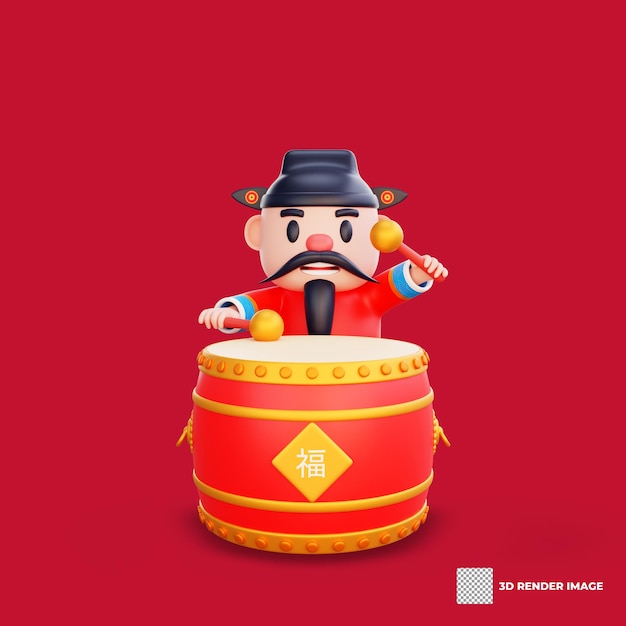 3D illustration of God of Wealth pose Chinese New Year concept