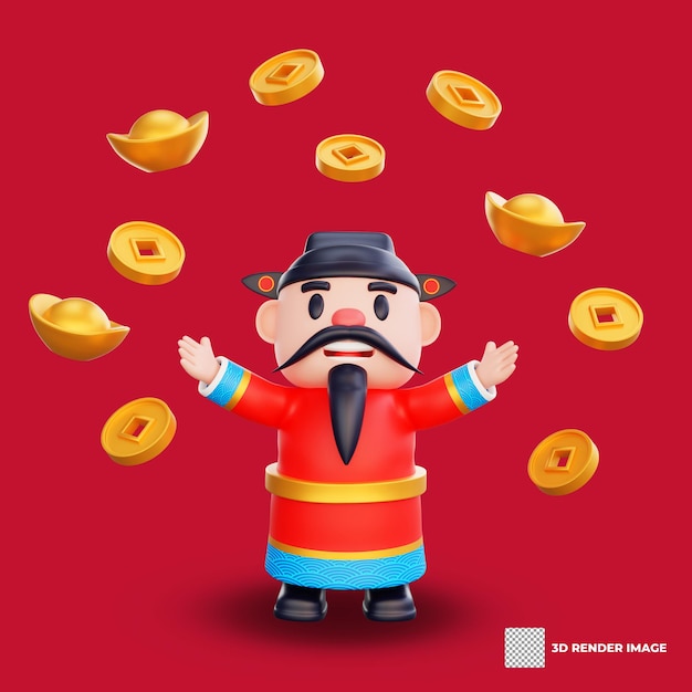 3D illustration of God of Wealth pose Chinese New Year concept