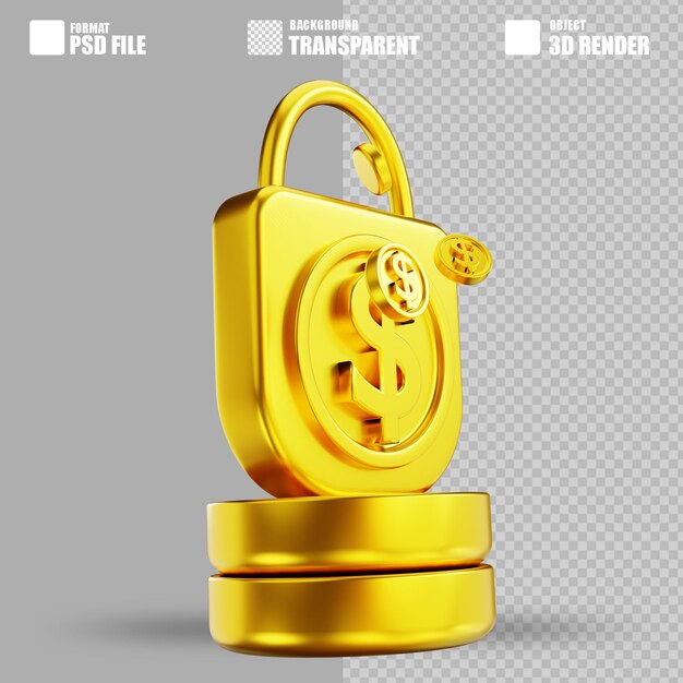 3D illustration golden coin lock confidentiality 2