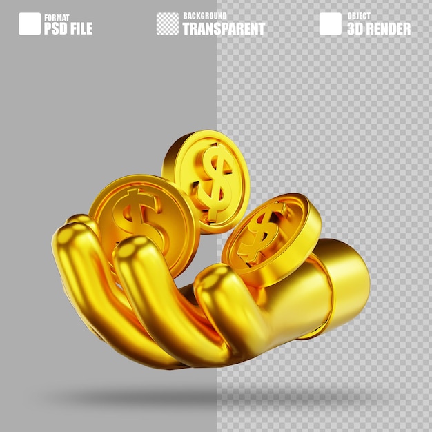 3D illustration golden coins and hands 4