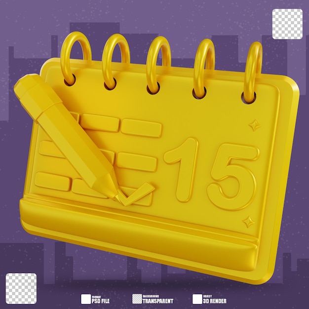 3D Illustration golden create schedules and calendars 3