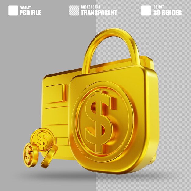 3D illustration golden credit card security