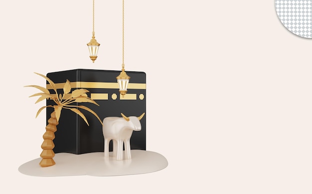 3d illustration of golden eid al adha with kabah