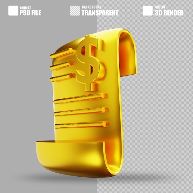 3D illustration golden financial documents 3