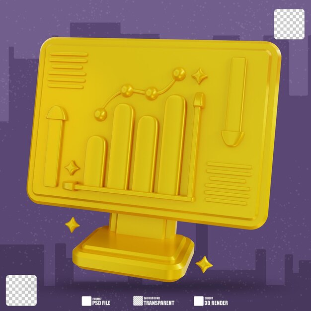 3D Illustration golden The monitor shows analysis data 3