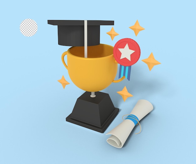 3d Illustration of graduation education trophy