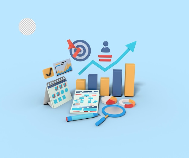 3d illustration of graph bar  planning business growth