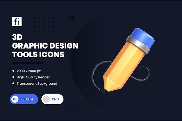 PSD 3d illustration graphic design tool pencil