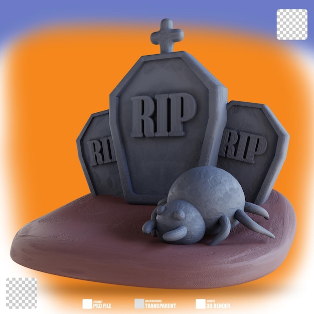 3d illustration grave with spider 2