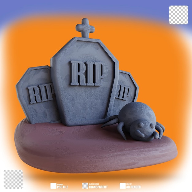 3d illustration grave with spider