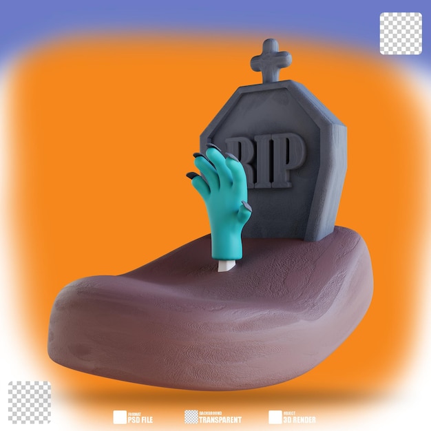 3d illustration grave with zombie hands 3