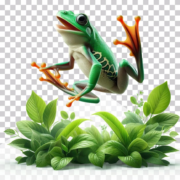 PSD 3d illustration of a green frog jumping on a transparent background