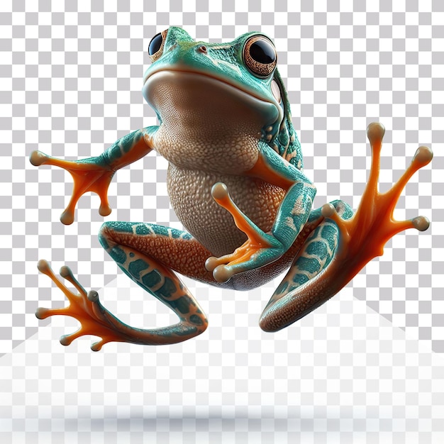 3d illustration of a green frog jumping on a transparent background