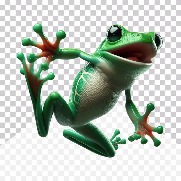 PSD 3d illustration of a green frog jumping on a transparent background