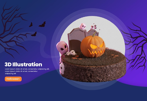 3d illustration halloween banner template