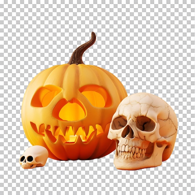 3D illustration of Halloween pumpkin and skull