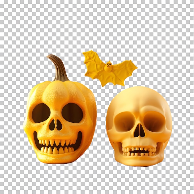 PSD 3d illustration of halloween pumpkin and skull