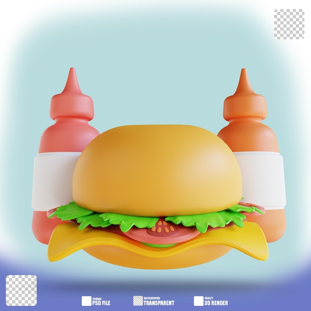 3D illustration hamburger and sauce 3