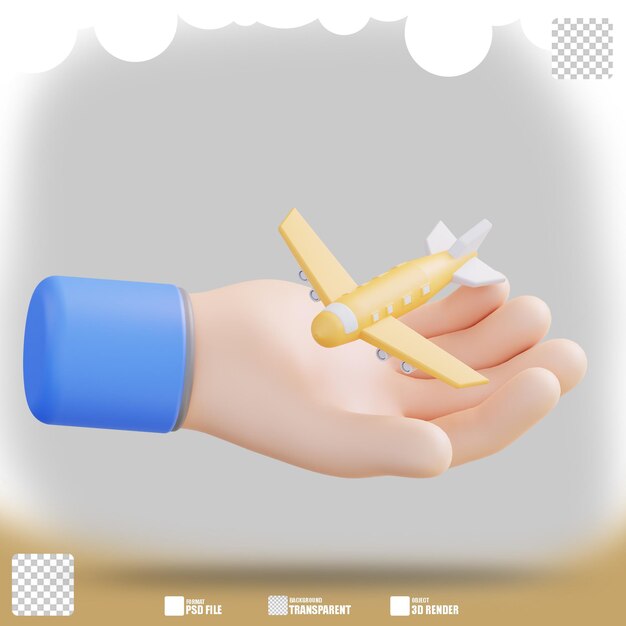 3D illustration of hand and airplane 2