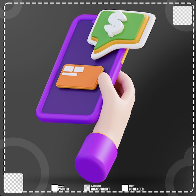 3d illustration hand check financial balance with mobile phone 3