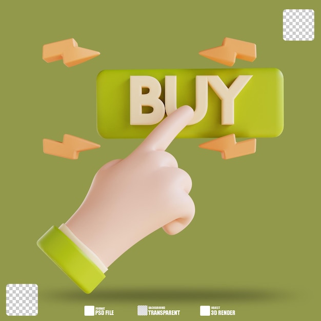 3D illustration hand and click buy