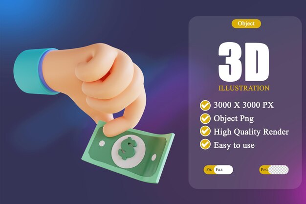 3D illustration hand and dollar bill 2