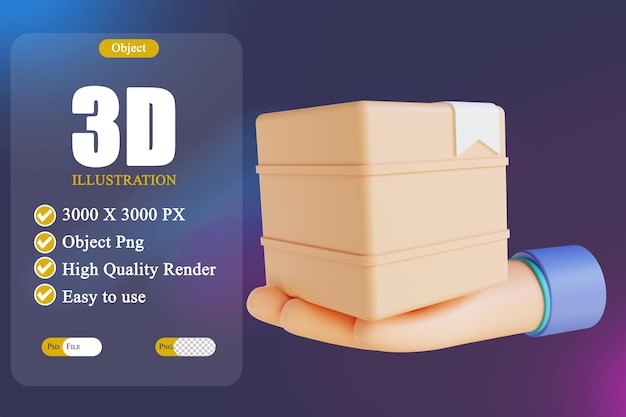 3D illustration hand and give box package