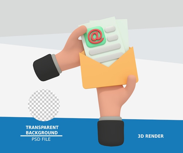 3d illustration of hand giving envelope with document