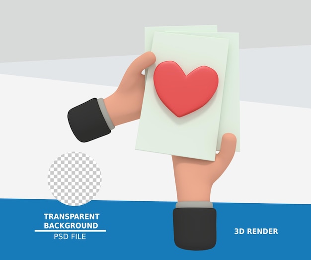 3d illustration of hand giving paper heart