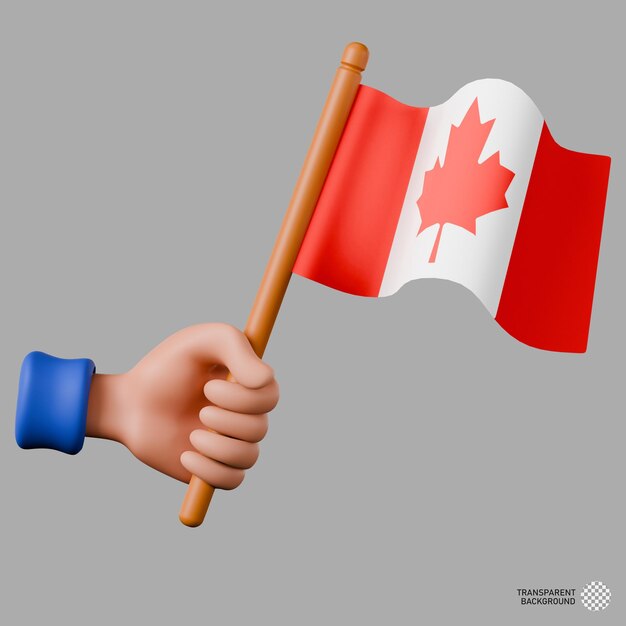 PSD 3d illustration of hand holding the canada flag