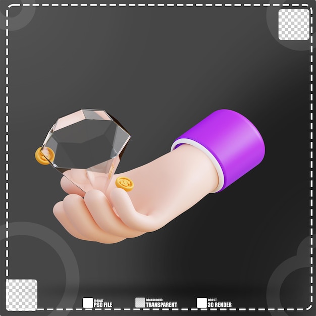 3d illustration of a hand holding a diamond 3