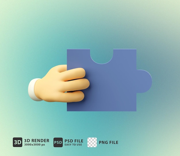 3d illustration hand holding jigsaw piece