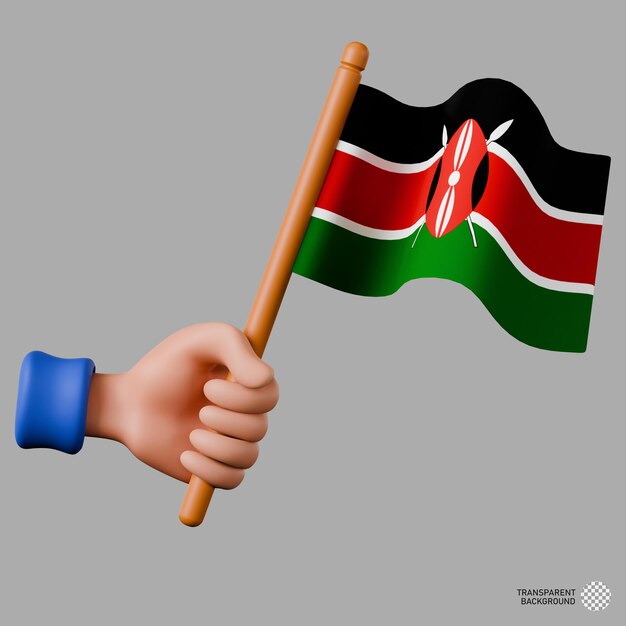 PSD 3d illustration of hand holding the kenya flag