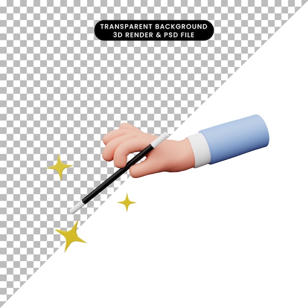 3d illustration of hand holding magic wand