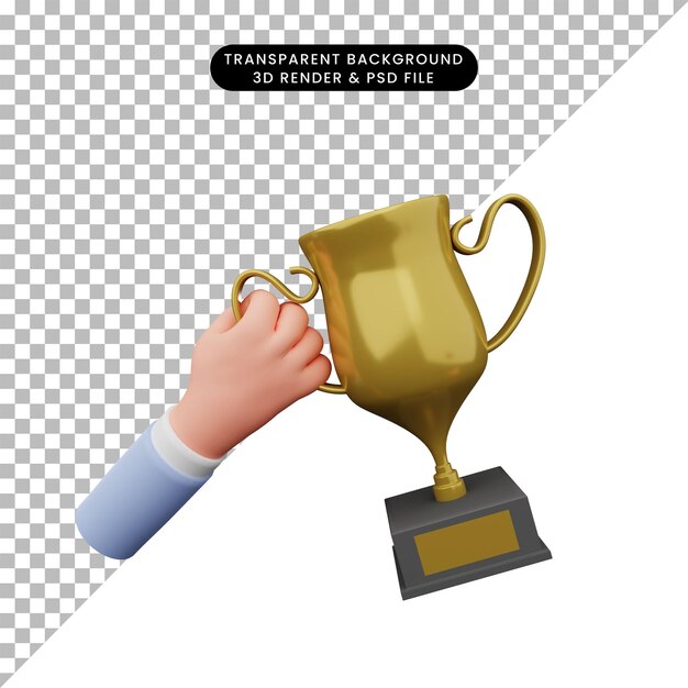 3d illustration of hand holding trophy