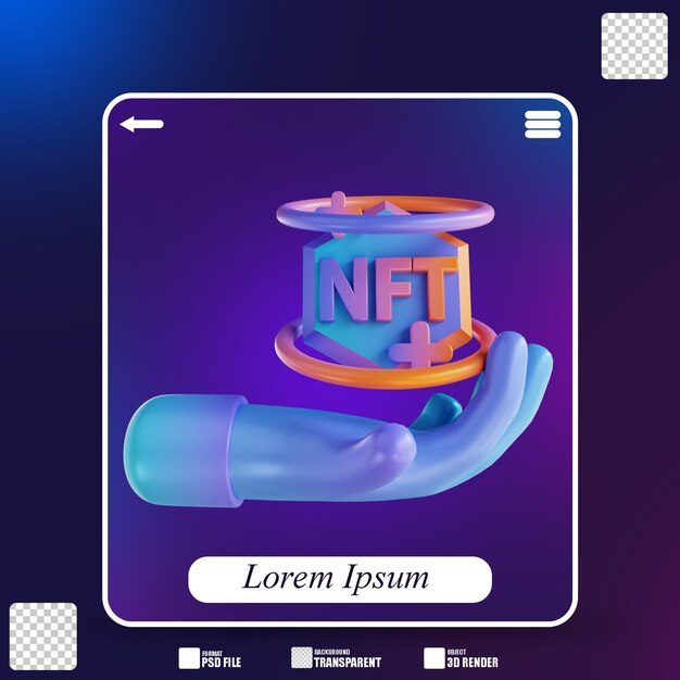 3D illustration hand and NFT