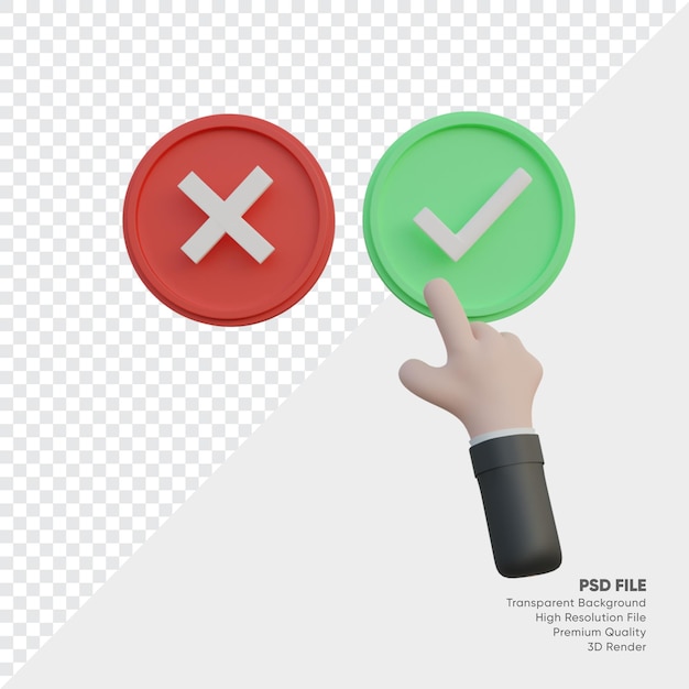 3d illustration of hand touch accept checklist or crossmark