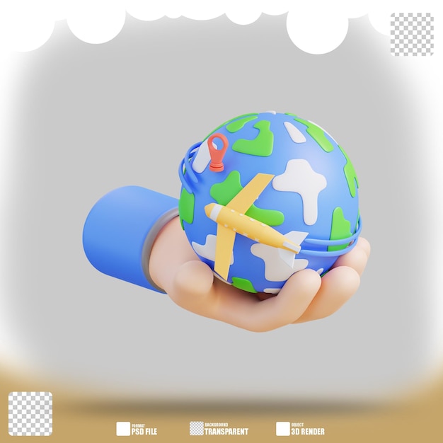 3D illustration of hand and travel around the world 2