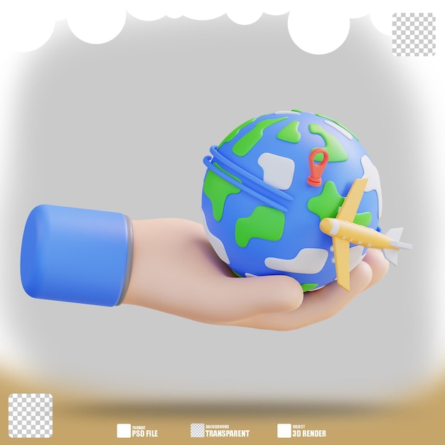 3D illustration of hand and travel around the world 2