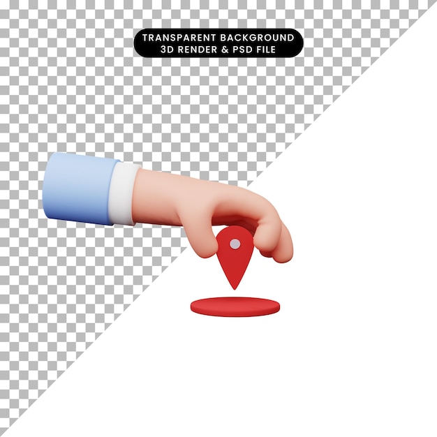 3d illustration of hand with location icon