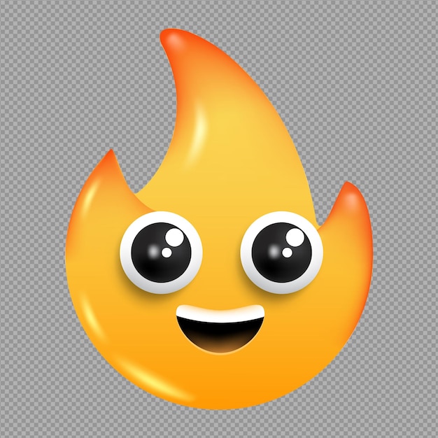 3D illustration of happy fire flame face emoji in transparent background