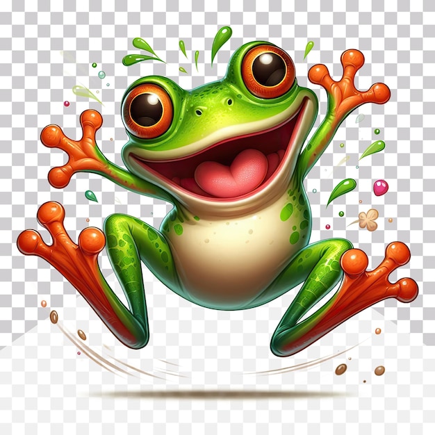 3d illustration of a happy frog in cartoon style jumping on a transparent background