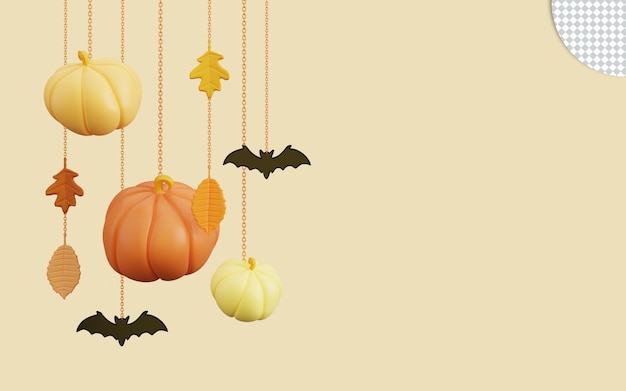 3d illustration of happy halloween with autumn leaves