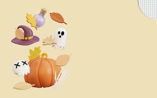 3d illustration of happy halloween with autumn leaves