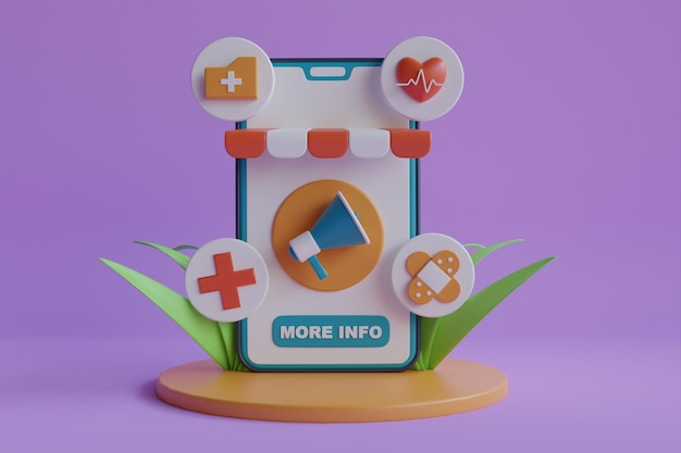 3D Illustration of healthcare mobile app Mobile medicine online doctor Digital health concept