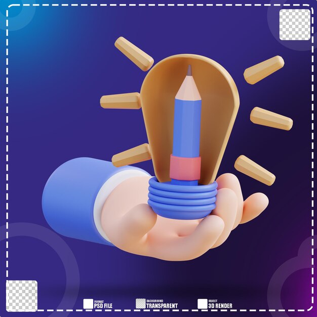 PSD 3d illustration holding an idea lamp 3