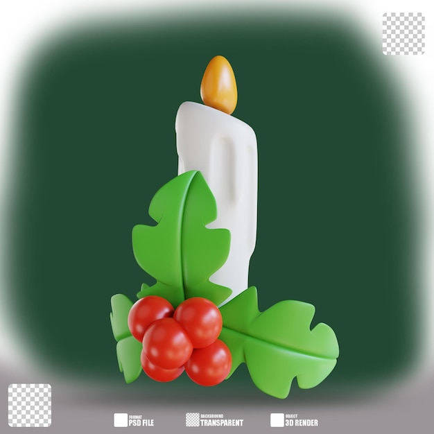 3d illustration holly christmas ornaments and candles 2