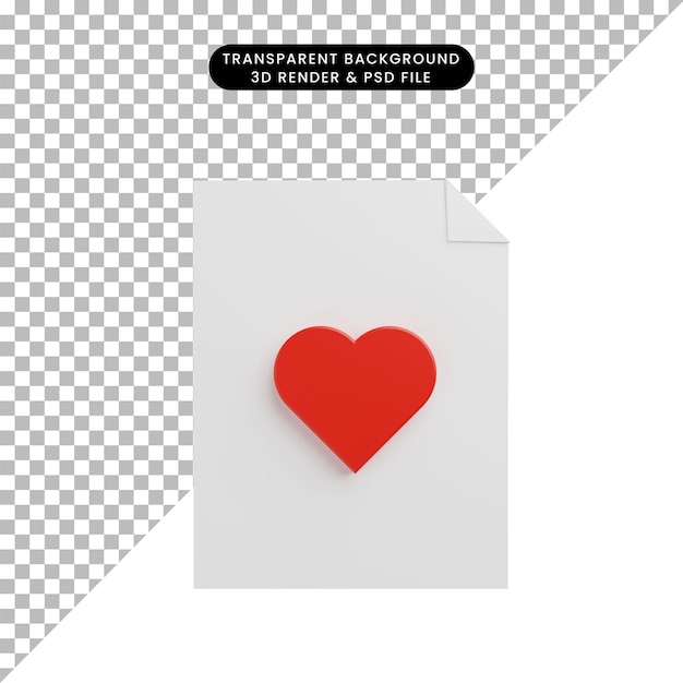 3d illustration icon paper file with love icon