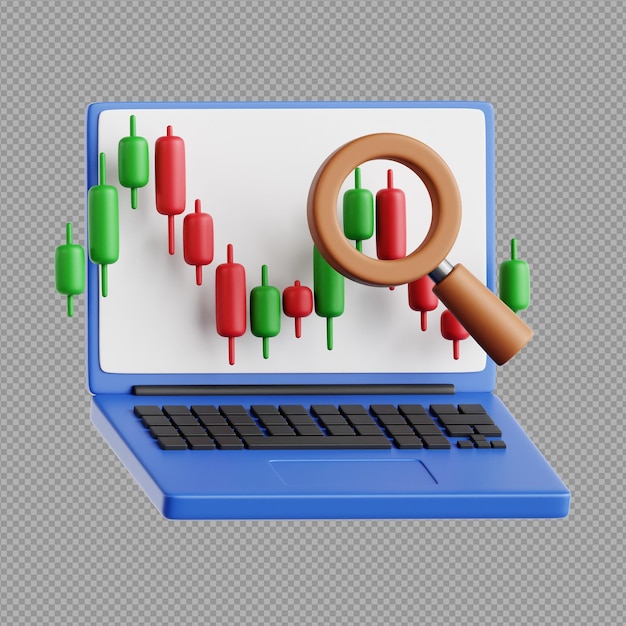 PSD 3d illustration of ipo candlesticks bargraph icon